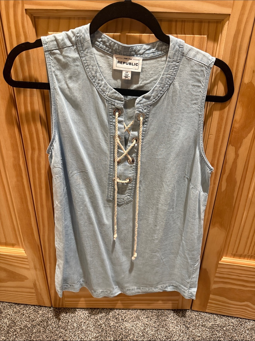 Light denim Lace-Up Sleeveless Top
